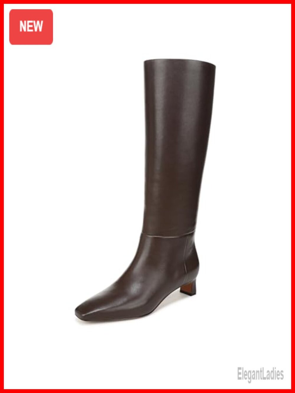 Vince Harlan Tall Leather Pull On Boots Mid-Calf Square Toe Flare Heel